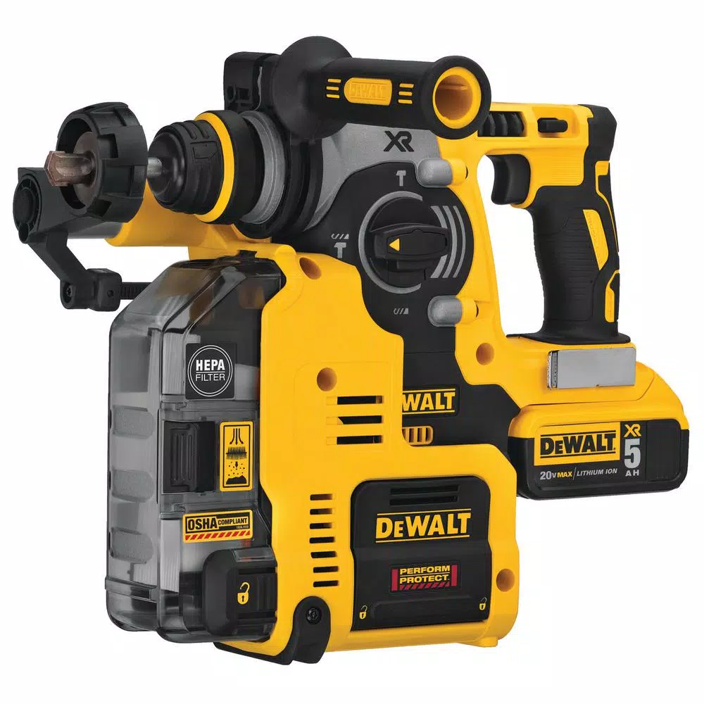DEWALT 20V MAX XR Brushless 1 in. SDS Plus Rotary Hammer with Onboard Extractor, (2) 5.0 Ah Batteries & Charger