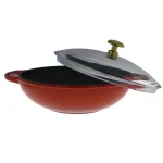 Chasseur 7 in. Red Enameled Cast Iron Mini Wok with Glass Lid thumbnail 2