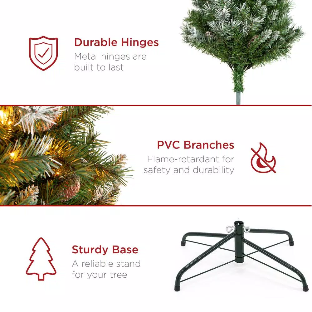 Best Choice Products 9 ft. Pre-Lit Flocked Artificial Christmas Tree with 900 Warm White Lights & Pre-Decorated Berries and Pinecones