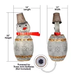 Alpine Corporation 30 in. Weathered Metal Barrel Snowman Sculpture with Warm White LED Lights thumbnail 3