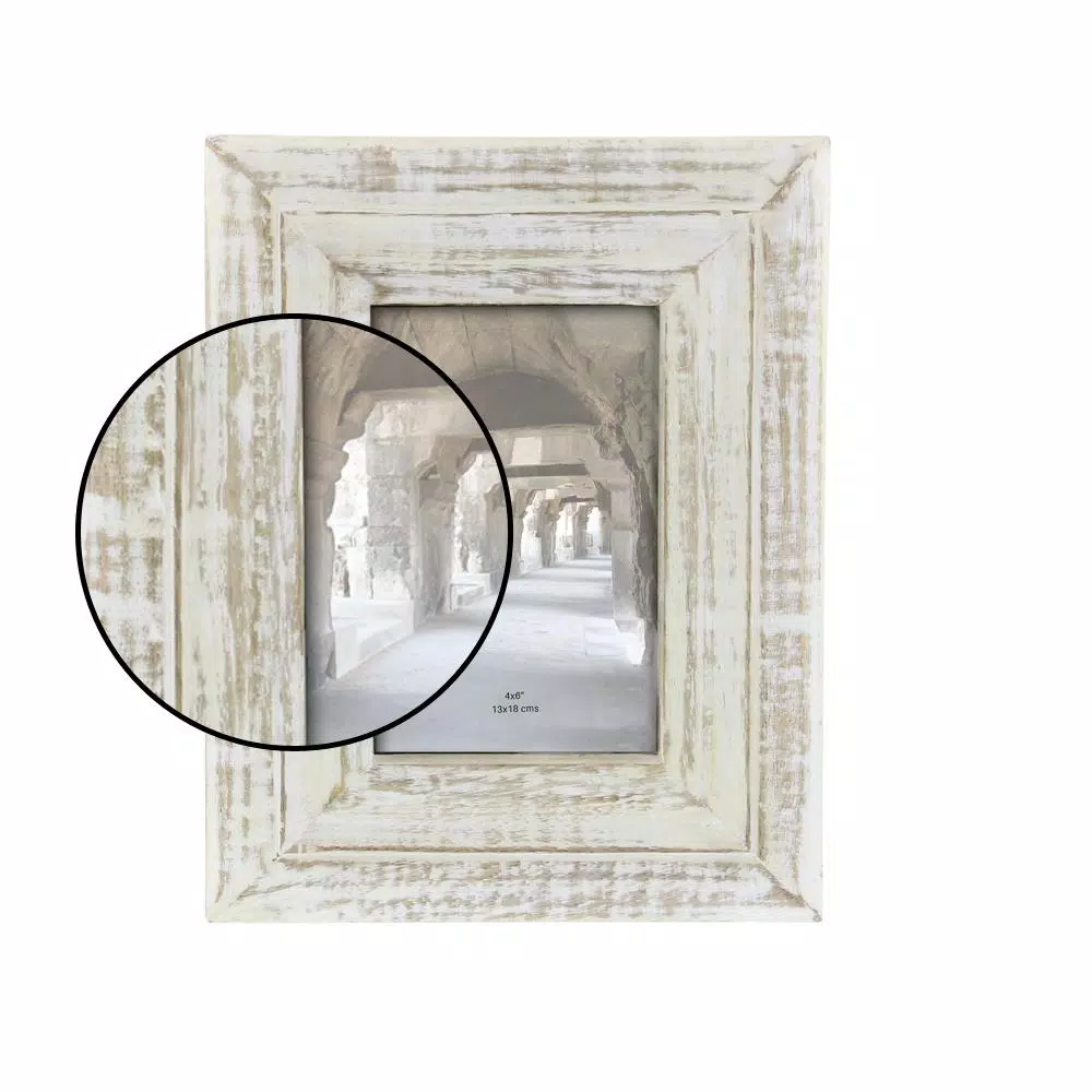 LITTON LANE 7 x 9 in. White Patina Rustic Mango Wood Picture Frame for 4x6 Photos
