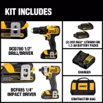 DEWALT 20V MAX Cordless Drill and Impact Driver Combo Kit with (2) 1.5 Ah Batteries, Charger & Bag thumbnail 2