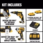 DEWALT 20V MAX XR Cordless Drywall Screw Gun and Impact Driver Combo Kit with (2) 2.0Ah Batteries & Charger thumbnail 2