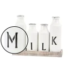 LITTON LANE Rustic Reflections Farmhouse Decorative Wood Tray with 4 Distressed White Milk Bottles thumbnail 3