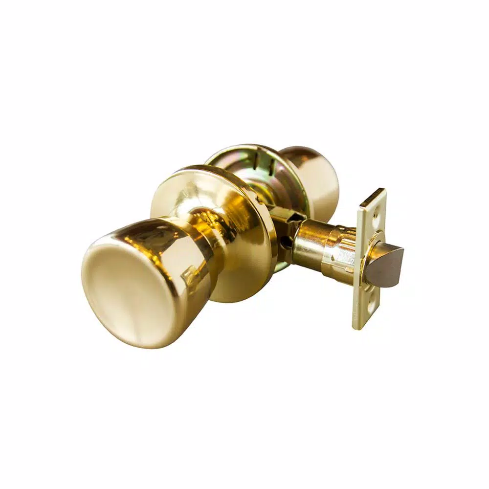 Design House Plaza Polished Brass Passage Door Knob, 6-Way Universal Latch