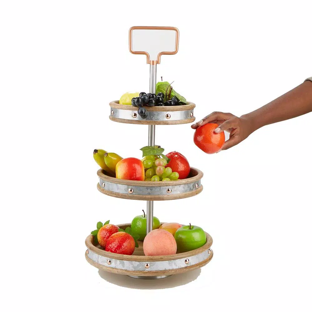 Mind Reader Products 3-Tier Silver Cake Stand with Handle, Galvanized Steel Dessert Display