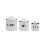 3R Studios 3-Piece White Metal Kitchen Canister Set with Coffee, Tea, and Sugar Labels thumbnail 4