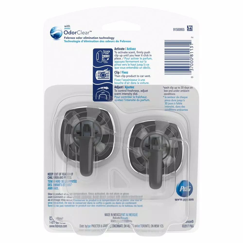 Febreze Car Vent Clip Air Freshener, Linen and Sky Scent (2-Pack)
