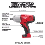 Milwaukee M18 18V Lithium-Ion Cordless 3/4 in. High-Torque Impact Wrench with Friction Ring (Tool Only) thumbnail 2