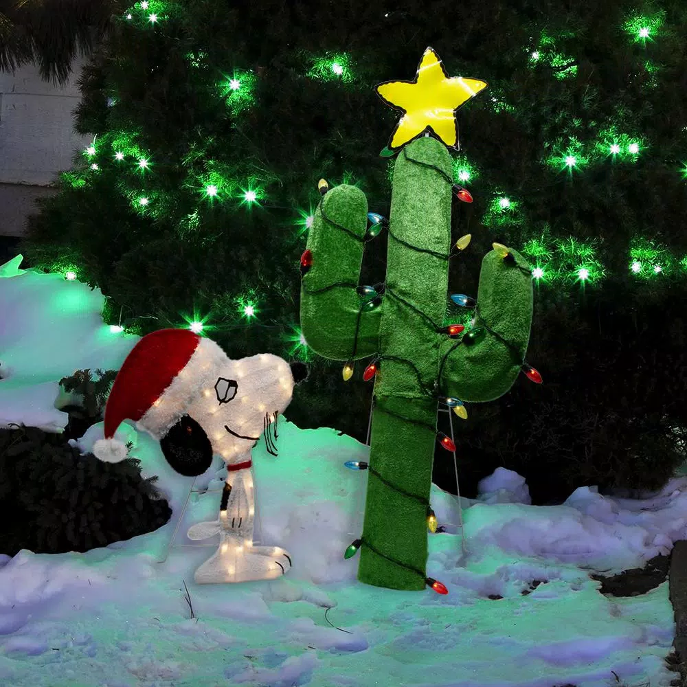 Peanuts 48 in. Peanuts Spike and Decorated Cactus 2D LED Pre-Lit Yard Decor