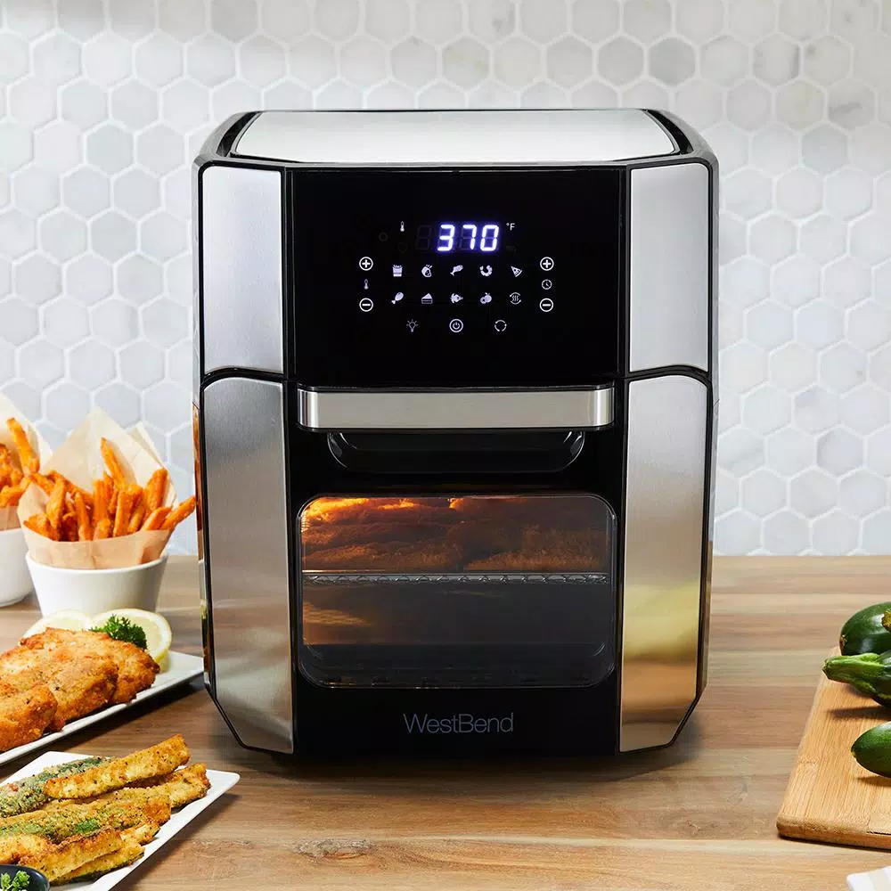 West Bend 12.6 QT XL Air Fryer Oven with Rotisserie, 10 Presets & Cyclonic Crisping Technology, Black