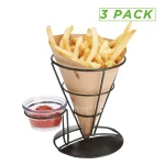 Mind Reader Set of 3 Metal Cone Shaped French Fry Holders with Dipping Compartment thumbnail 1