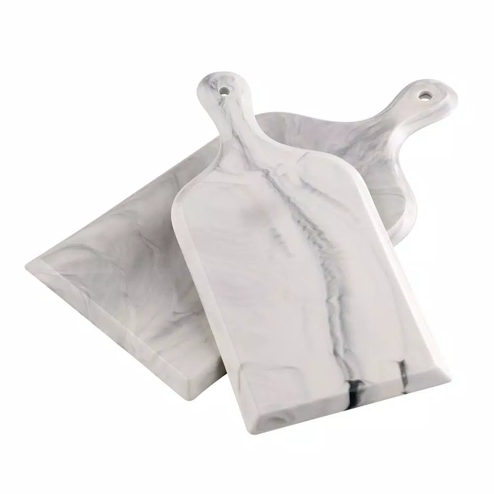 Over and Back Marble Grey Porcelain Serving Board Set, 2-Piece Rectangular Appetizer Trays