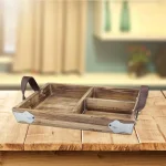 Stonebriar Collection Stonebriar Brown Wood Decorative Tray with Leather Handles and 3 Dividers thumbnail 1