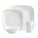 Corelle Boutique 16-Piece Cherish Porcelain Dinnerware Set, White Embossed Floral, Service for 4 thumbnail 1