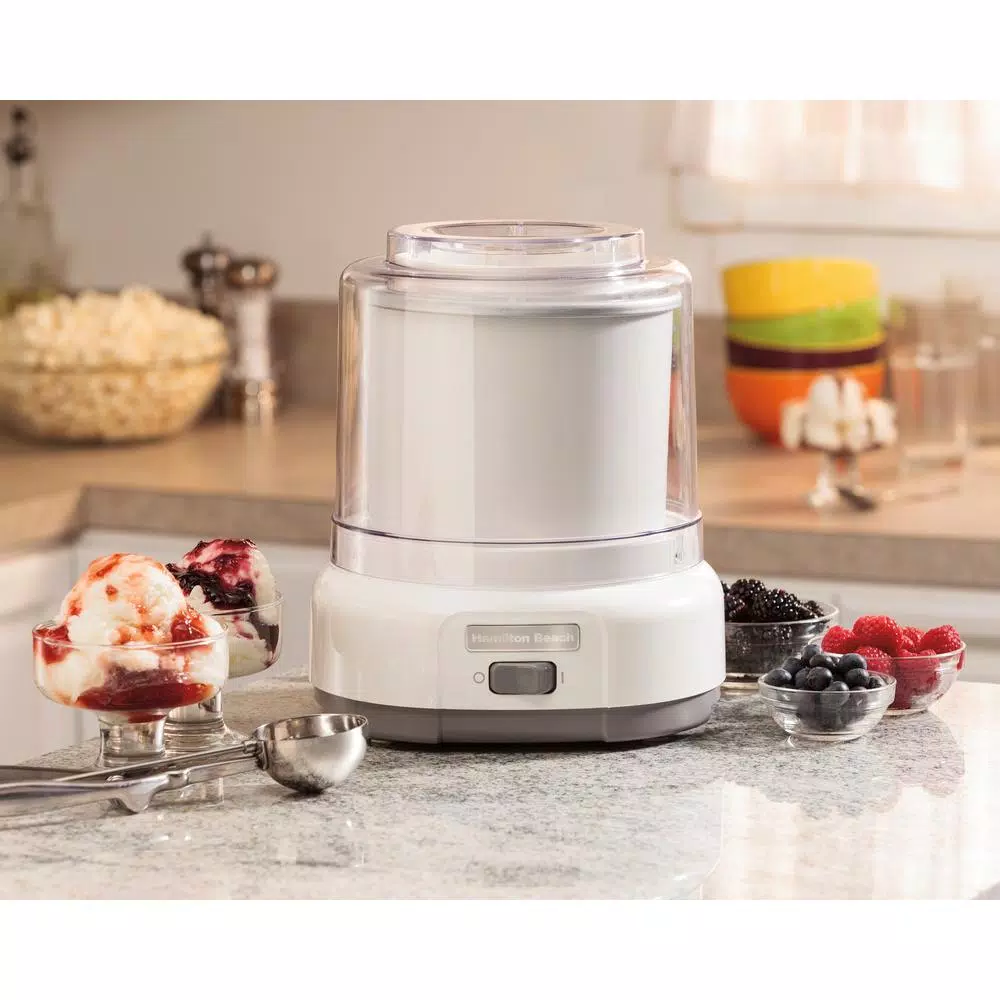 Hamilton Beach 1.5 Qt. Ice Cream Maker, White Countertop Frozen Dessert Machine
