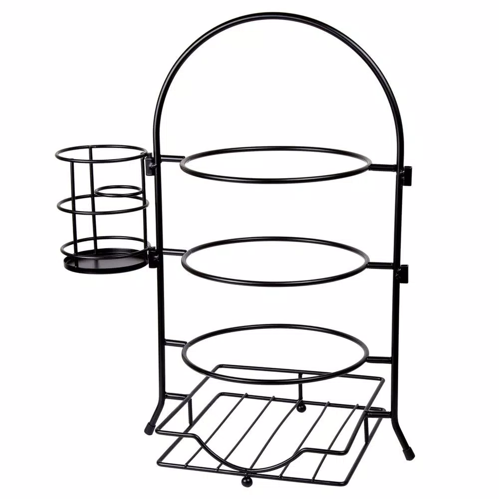 Creative Home 3-Tier Black Iron Buffet Caddy Serving Rack with Napkin and Flatware Holders