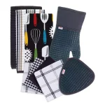 RITZ T-Fal Charcoal Cotton Kitchen Textile Set, 9-Piece Mix of Prints, Solids, and Stripes thumbnail 1