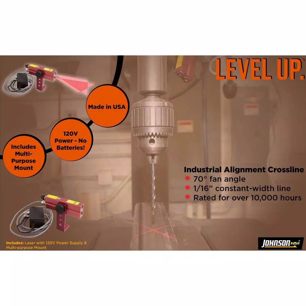 Johnson Industrial Red Cross-Line Laser Level, 110V AC, 100 ft. Range