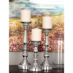 LITTON LANE Classic Aluminum Candle Stick Set of 3 - 10 in. x 14 in. Polished Silver Finish thumbnail 1