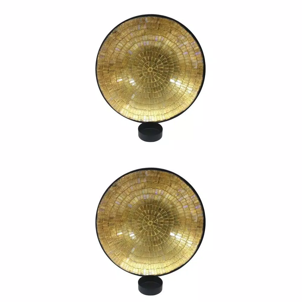 Unbranded Gold Metal Wall Sconce Set of 2 with Mosaic Art Glass