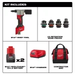 Milwaukee M12 12V Cordless Rivet Tool Kit with (2) 1.5Ah Batteries, Charger & 1000 Lumen Rover Flood Light thumbnail 2