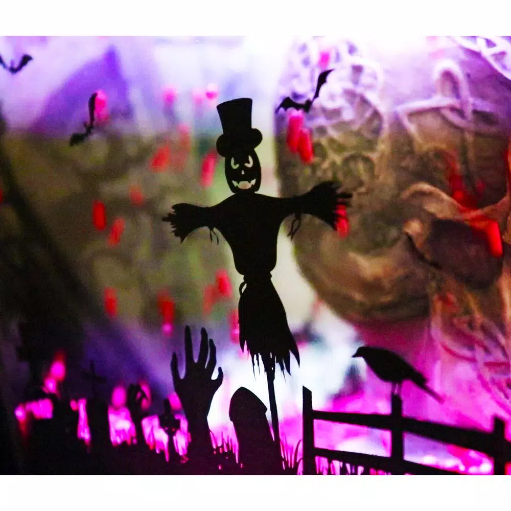 Haunted Hill Farm 71 in. Black Animated Skull Lamp Post with Spooky Music