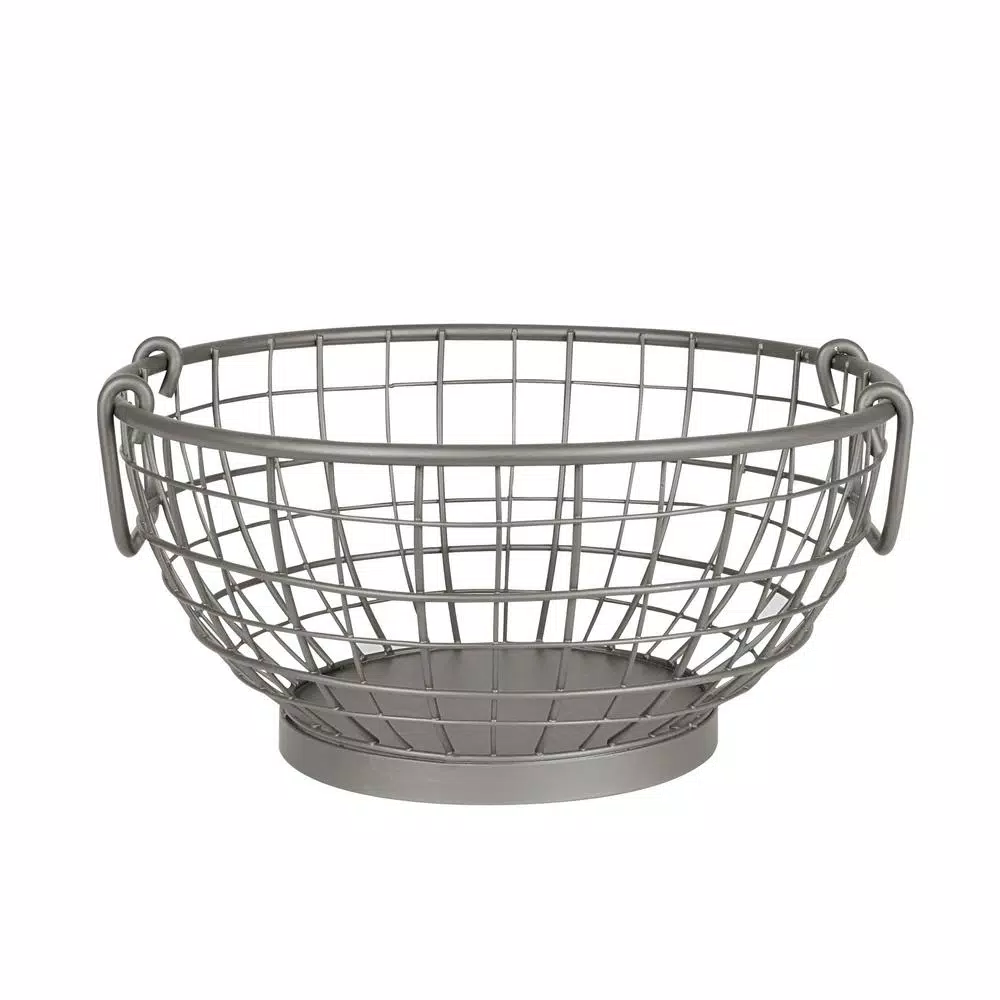 Spectrum Mason Industrial Gray Steel Fruit Bowl Basket with Handles, Farmhouse Style Kitchen Organizer