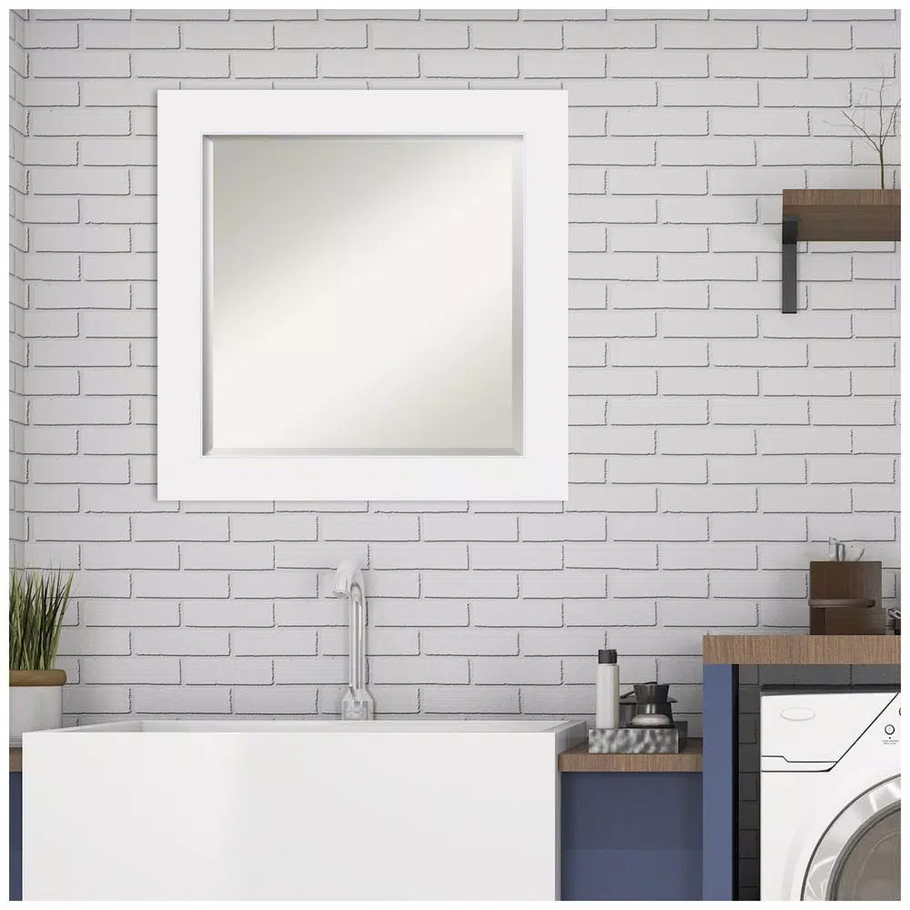 Amanti Art Corvino 25 in. Square White Matte Wood Framed Beveled Edge Bathroom Vanity Mirror