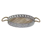 Stratton Home Decor Woven Metal and Wood Decorative Tray, Gray thumbnail 1