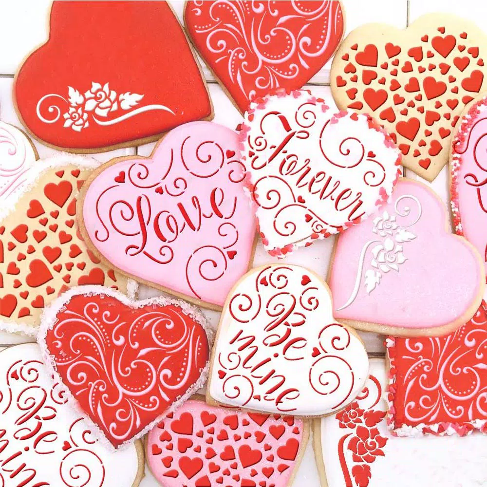 Designer Stencils Contemporary Hearts and Love Cookie Stencil Bundle - 6 Pattern Set
