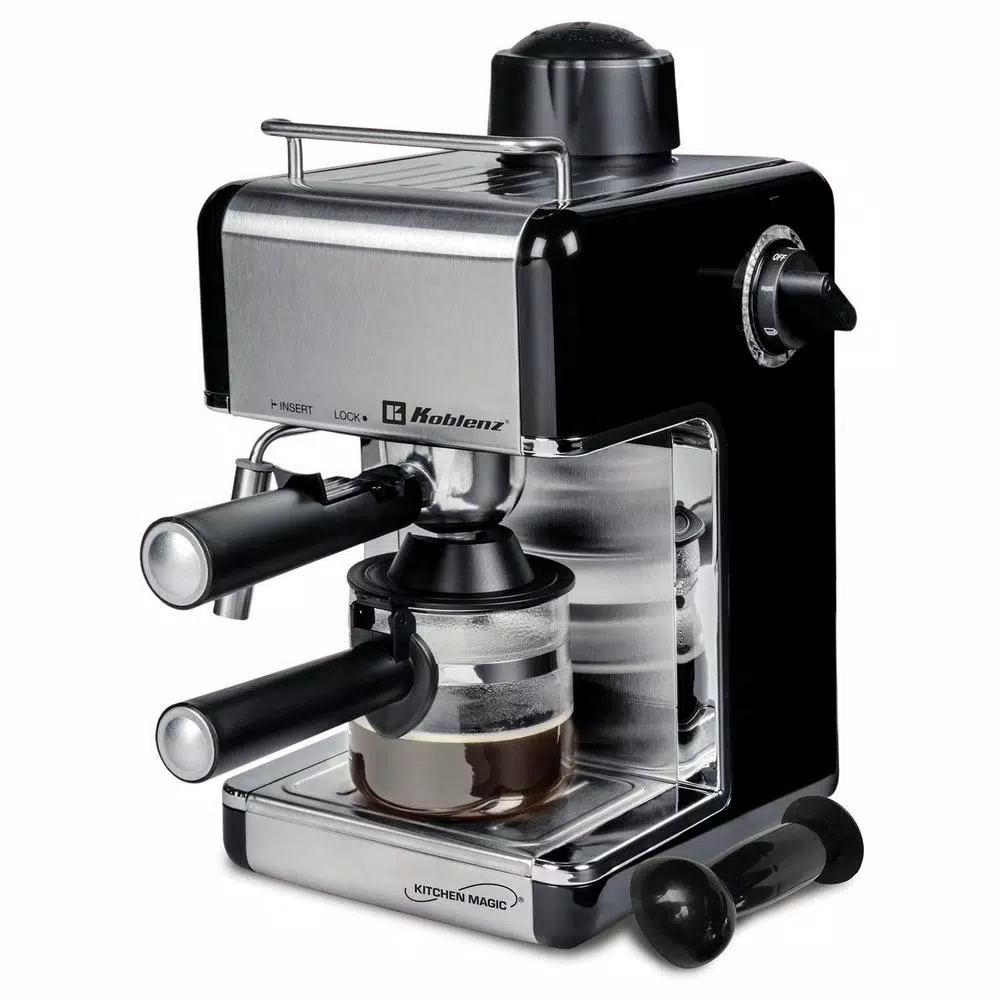 Koblenz Kitchen Magic Collection 4-Cup Espresso and Cappuccino Maker, Black/Silver
