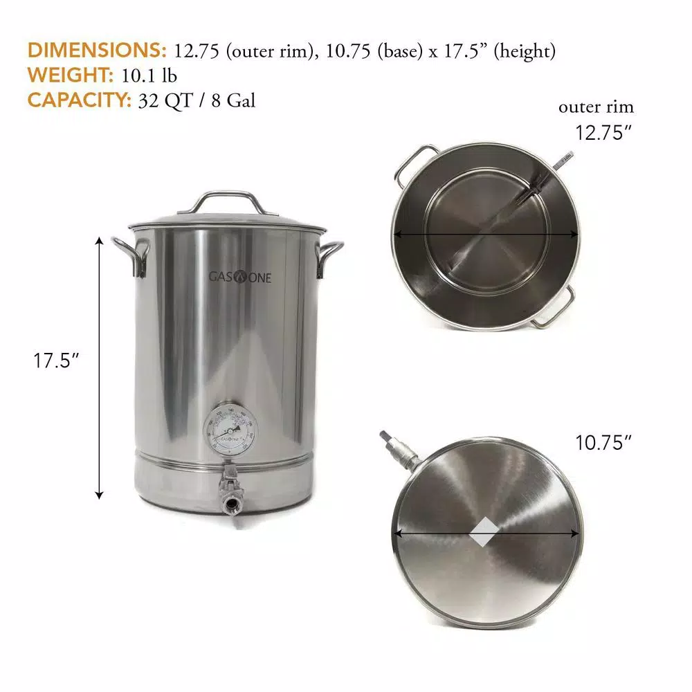 Gas One 32 Qt. Stainless Steel Brew Kettle Complete 6-Piece Set with Tri-Ply Aluminum Bottom