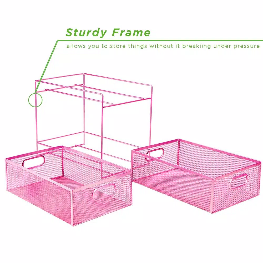 MIND READER 2-Tier Metal Mesh Utensil Caddy & Organizer, Pink