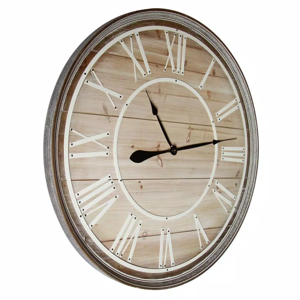 Yosemite Home Decor Rustic Age Distressed Brown Oversized 31-in Wall Clock - Industrial Wood & Metal Design
