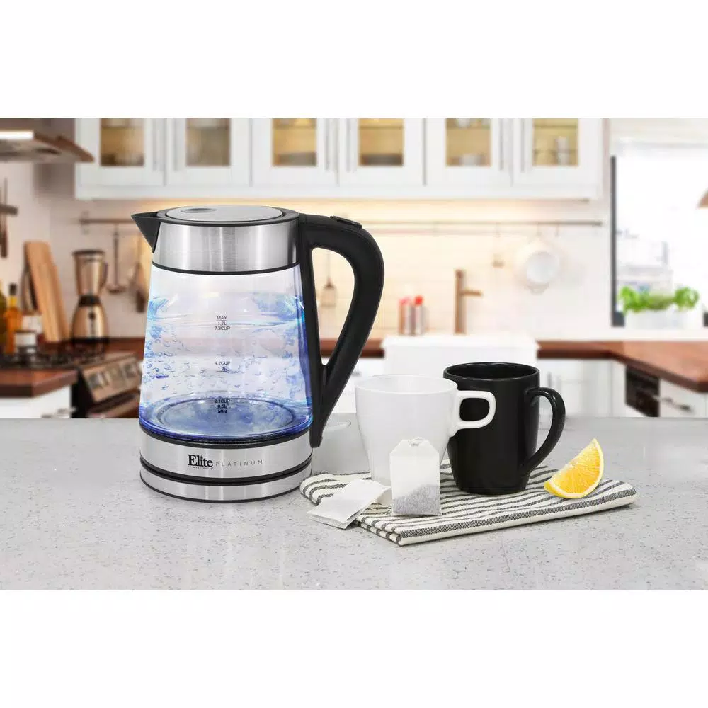 Elite Platinum 1.7L Stainless Steel and Glass Cordless Electric Kettle