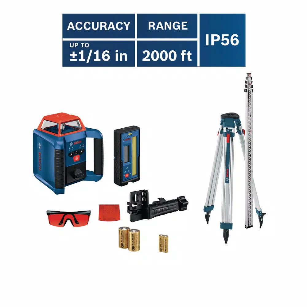 Bosch REVOLVE2000 Self-Leveling Horizontal Rotary Laser Kit with Receiver and Tripod