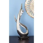 LITTON LANE Modern Reflections 17 in. Silver Porcelain Abstract Loop Sculpture with Black Base thumbnail 1