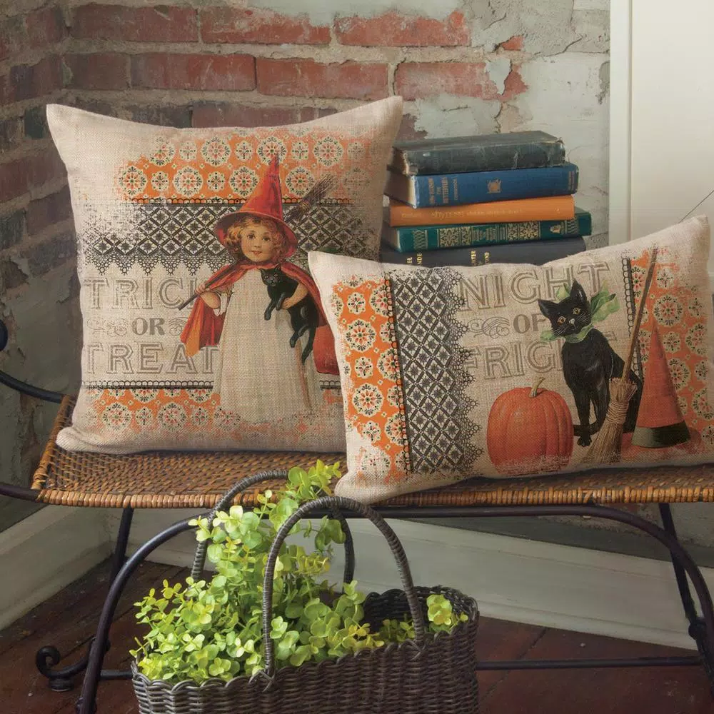 Heritage Lace Victorian Halloween Graphic Throw Pillow, 18 x 18 in, Natural Polyester