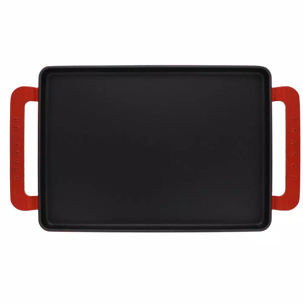 Chasseur 14-inch Rectangular Enameled Cast Iron Griddle - Red