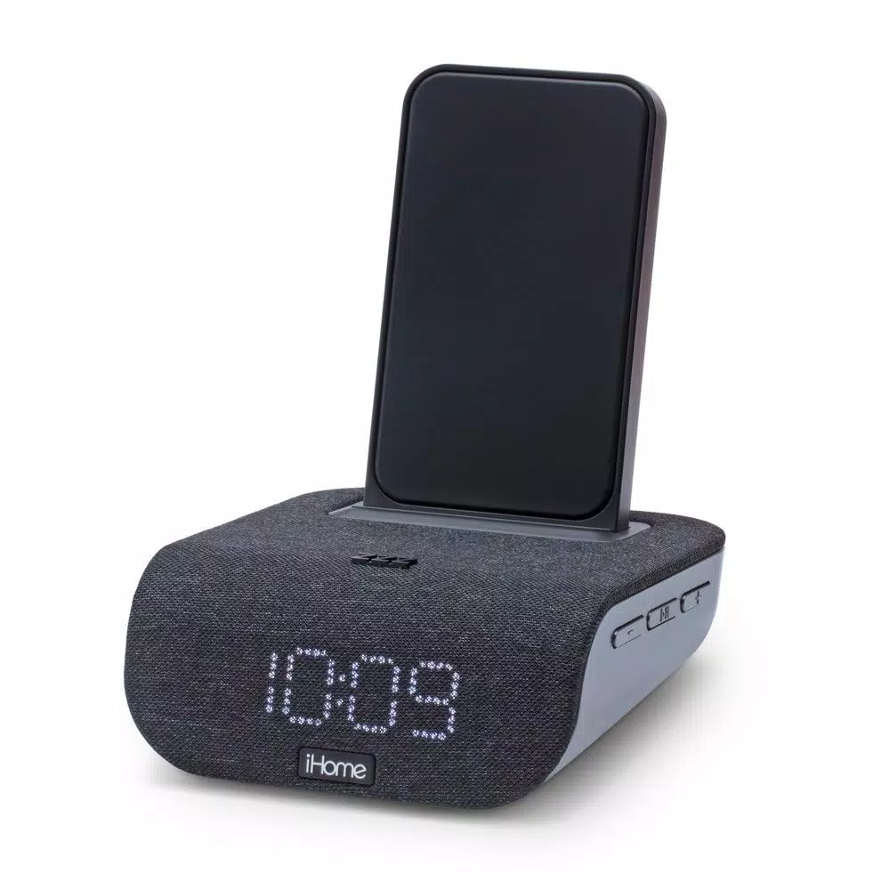 iHome TIMEBASE iBTW20B Bluetooth Alarm Clock with Wireless Qi Charging and USB Port