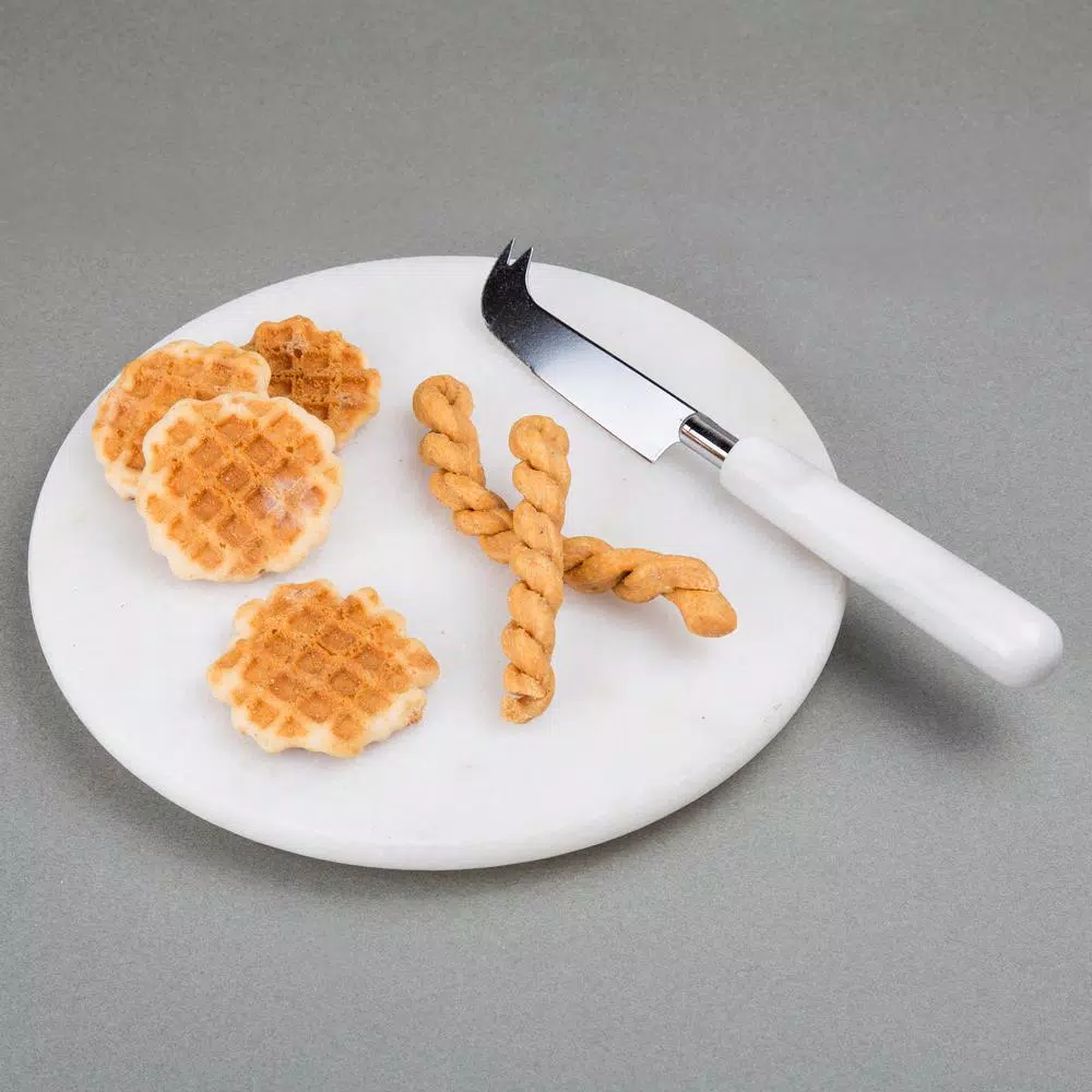 Creative Home Natural Marble Round Trivet and Cheese Serving Board, 8 in., Off-White