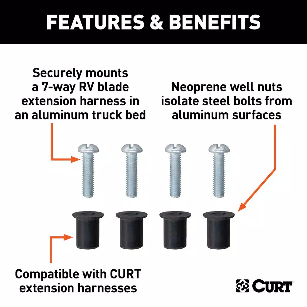 CURT Wiring Harness Extension Isolator Kit for Aluminum Truck Beds