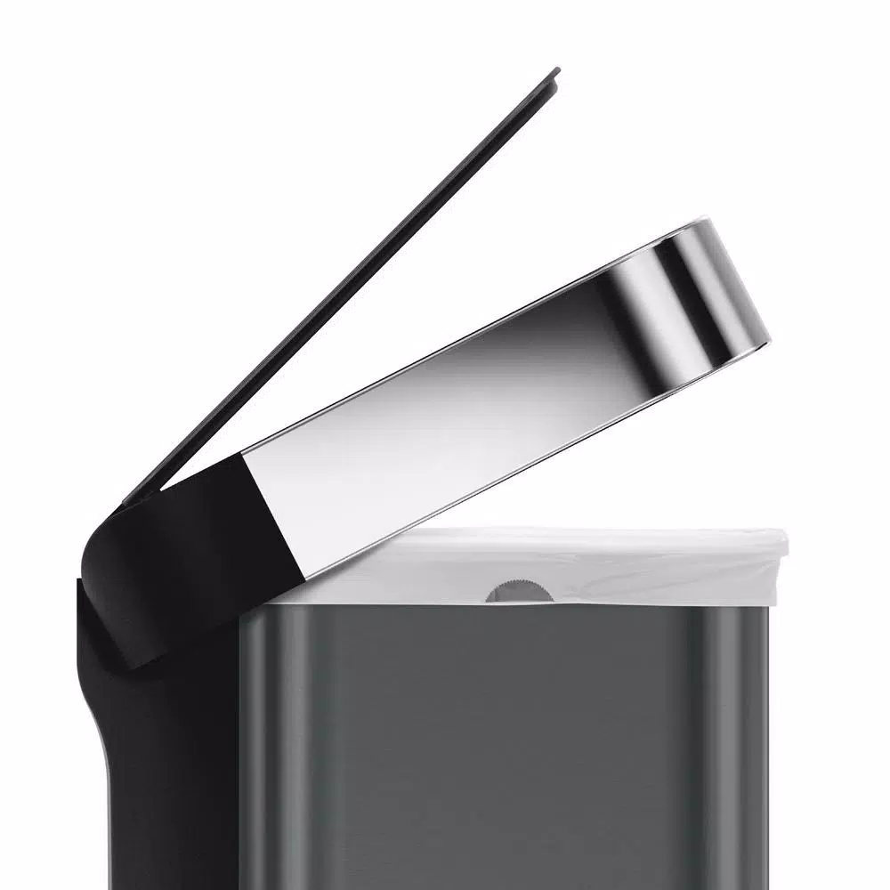 simplehuman 58L Black Stainless Steel Dual Compartment Rectangular Step-On Recycling Trash Can