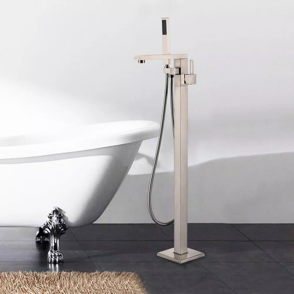 Vanity Art 34 in. Freestanding Single Handle Claw Foot Tub Faucet with Hand Shower, Brushed Nickel
