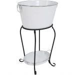 Sunnydaze Decor Sunnydaze 7.5 Gallon White Galvanized Steel Ice Bucket Beverage Holder with Stand and Tray thumbnail 1