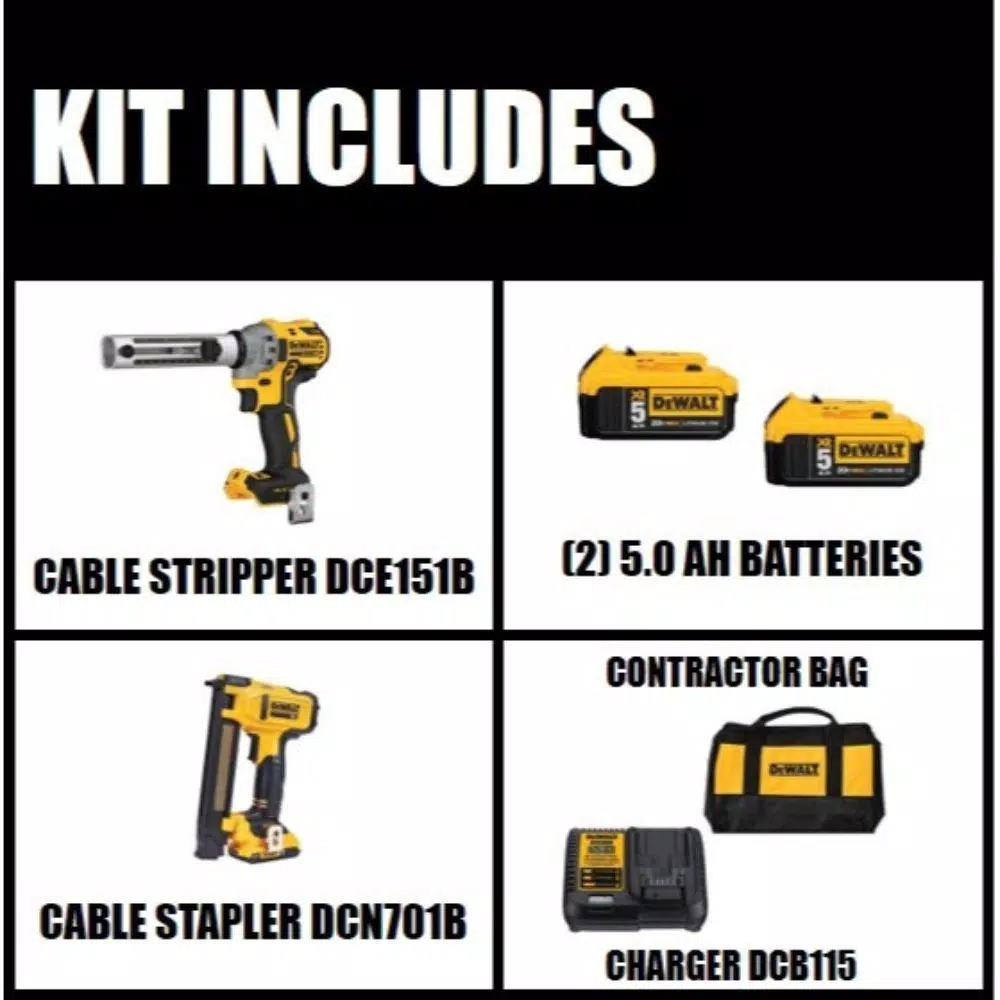 DEWALT 20V MAX XR Brushless Cordless Cable Stripper and Stapler Kit with (2) 5.0Ah & (1) 2.0Ah Batteries