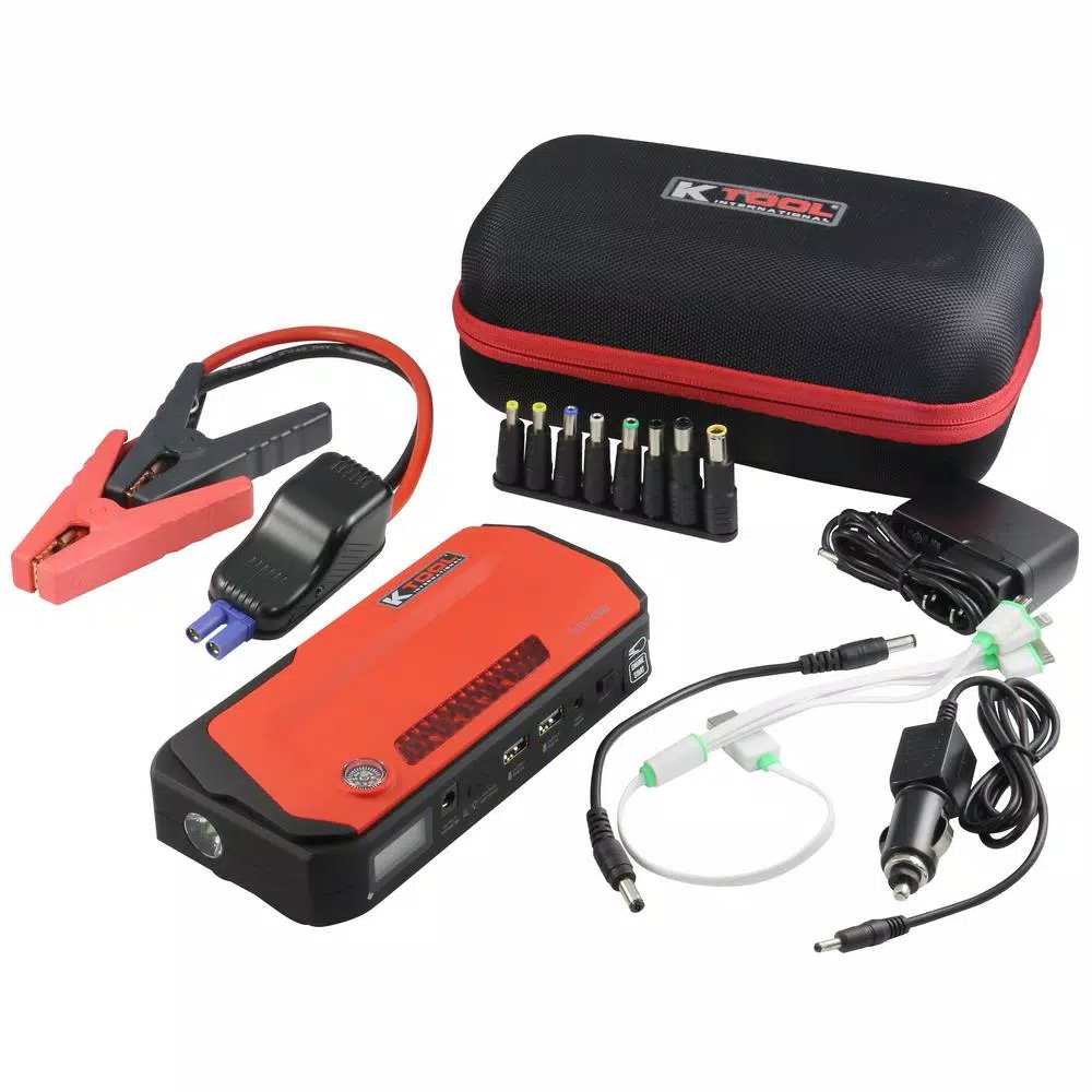 K Tool International 15,500 mAh Portable Jump Starter and Power Bank Kit with 800 Peak Amps