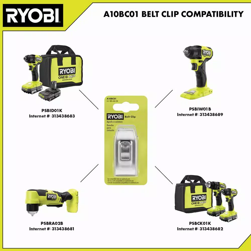 RYOBI Premium Metal Belt Clip Attachment for ONE+ HP Drills and Impact Drivers
