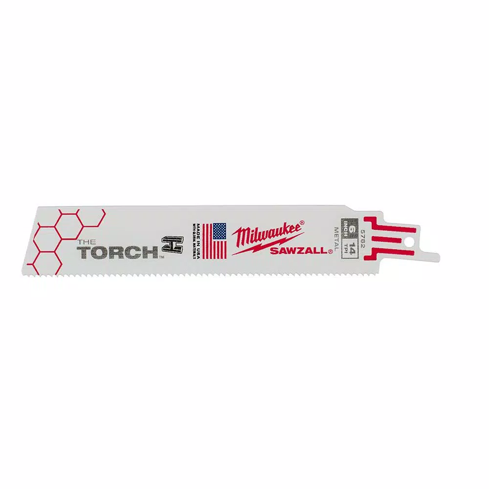 Milwaukee TORCH 6 in. 14 TPI Metal Cutting Reciprocating Saw Blades, Bi-Metal, 5-Pack
